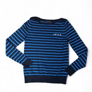 Banana Republic Navy & cobalt Striped Crew Neck Sweater with Oh La La embroidery